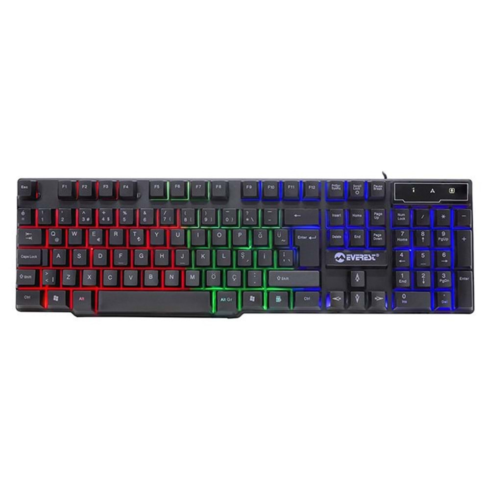 Everest KM-G77 X-Vayne USB Kablolu Siyah Gaming Standart Q Rainbow Aydınlatmalı Klavye ve Mouse Set