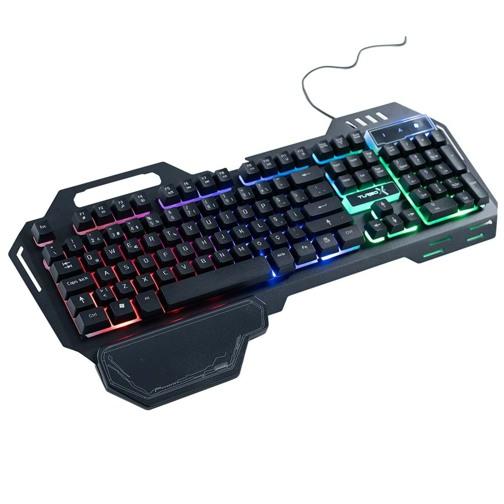 Turbox TR-GK101 USB Kablolu Gaming Standart Q Işıklı Metal Kasa Bilek Padli Klavye