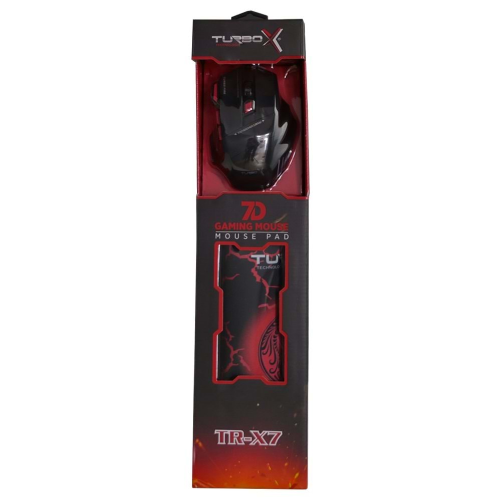 Turbox TR-X7 3200DPI Usb Kablo 7D Red Gaming Mouse + Mouse Pad Hediyeli