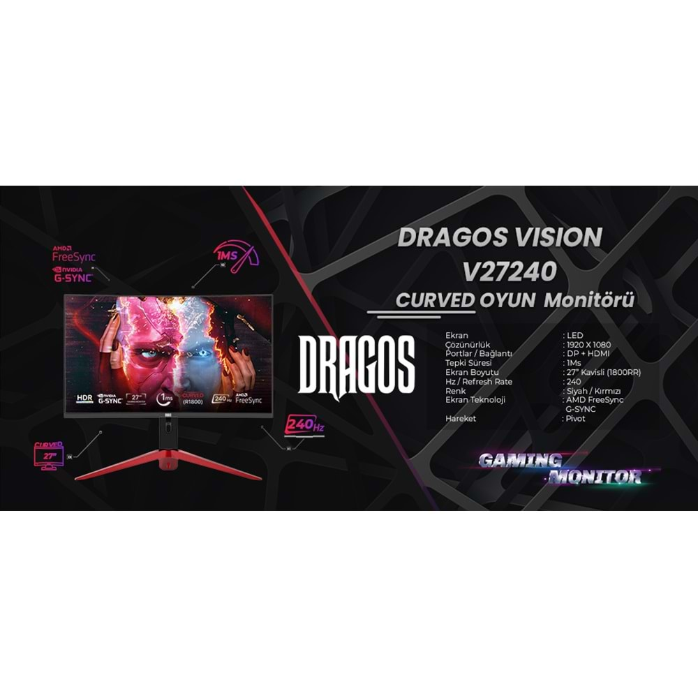 Dragos VISION V27240 1ms 240Hz Hdmi Dp 1920x1080 27