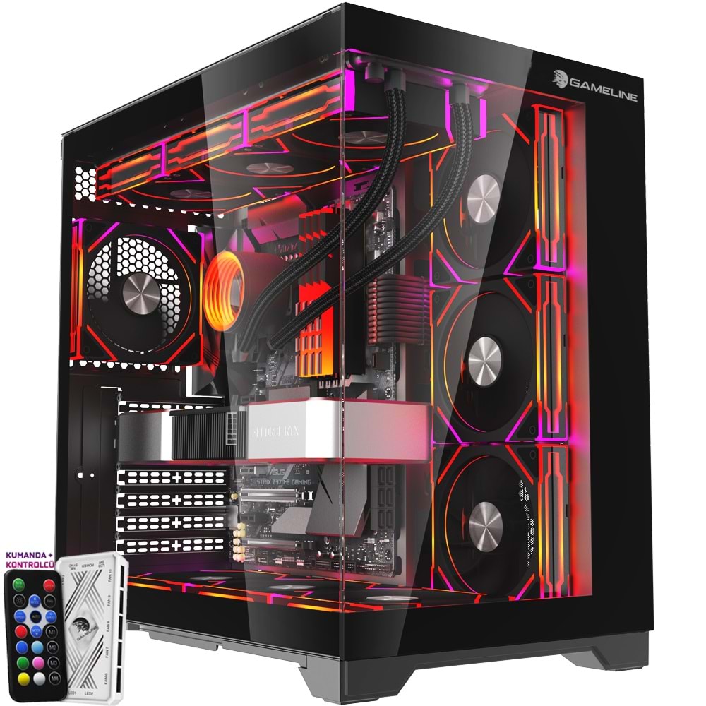 Gameline Grand Premium 7x ARGB Fan Kumandalı USB 3.0 ATX Gaming Bilgisayar Kasası Siyah