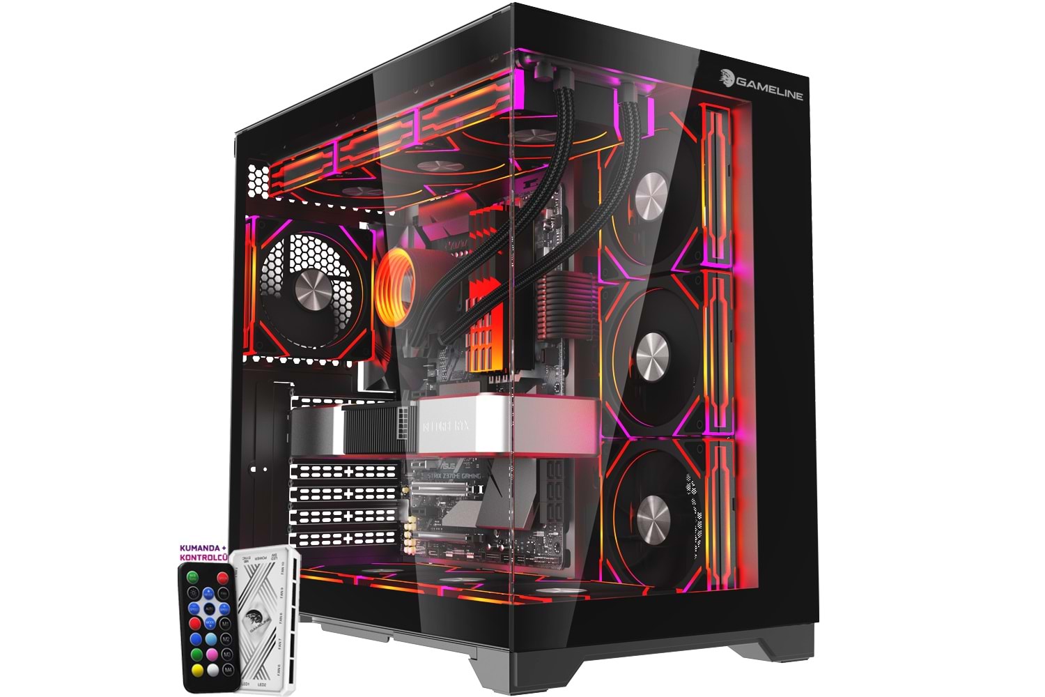 Gameline Grand Premium 7x ARGB Fan Kumandalı USB 3.0 ATX Gaming Bilgisayar Kasası Siyah