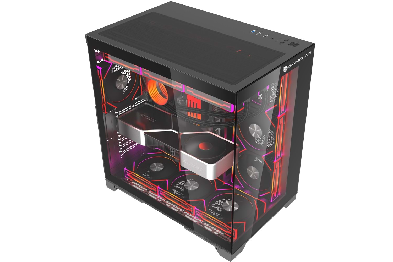 Gameline Grand Premium 7x ARGB Fan Kumandalı USB 3.0 ATX Gaming Bilgisayar Kasası Siyah