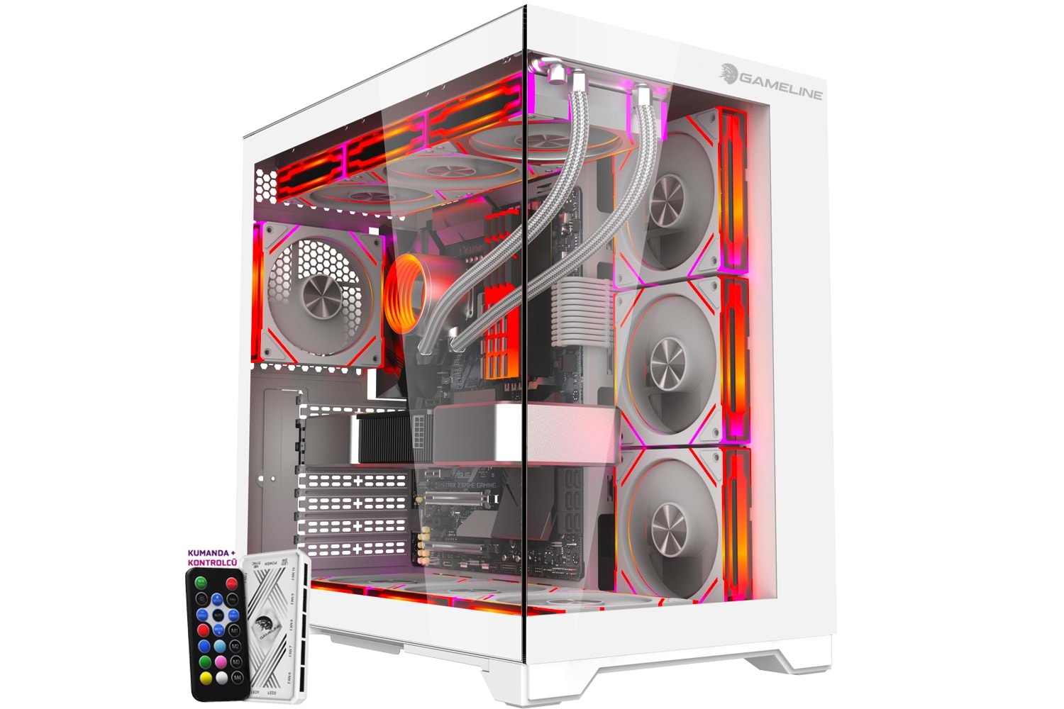 Gameline Grand Premium 7x ARGB Fan Kumandalı USB 3.0 ATX Gaming Bilgisayar Kasası Beyaz