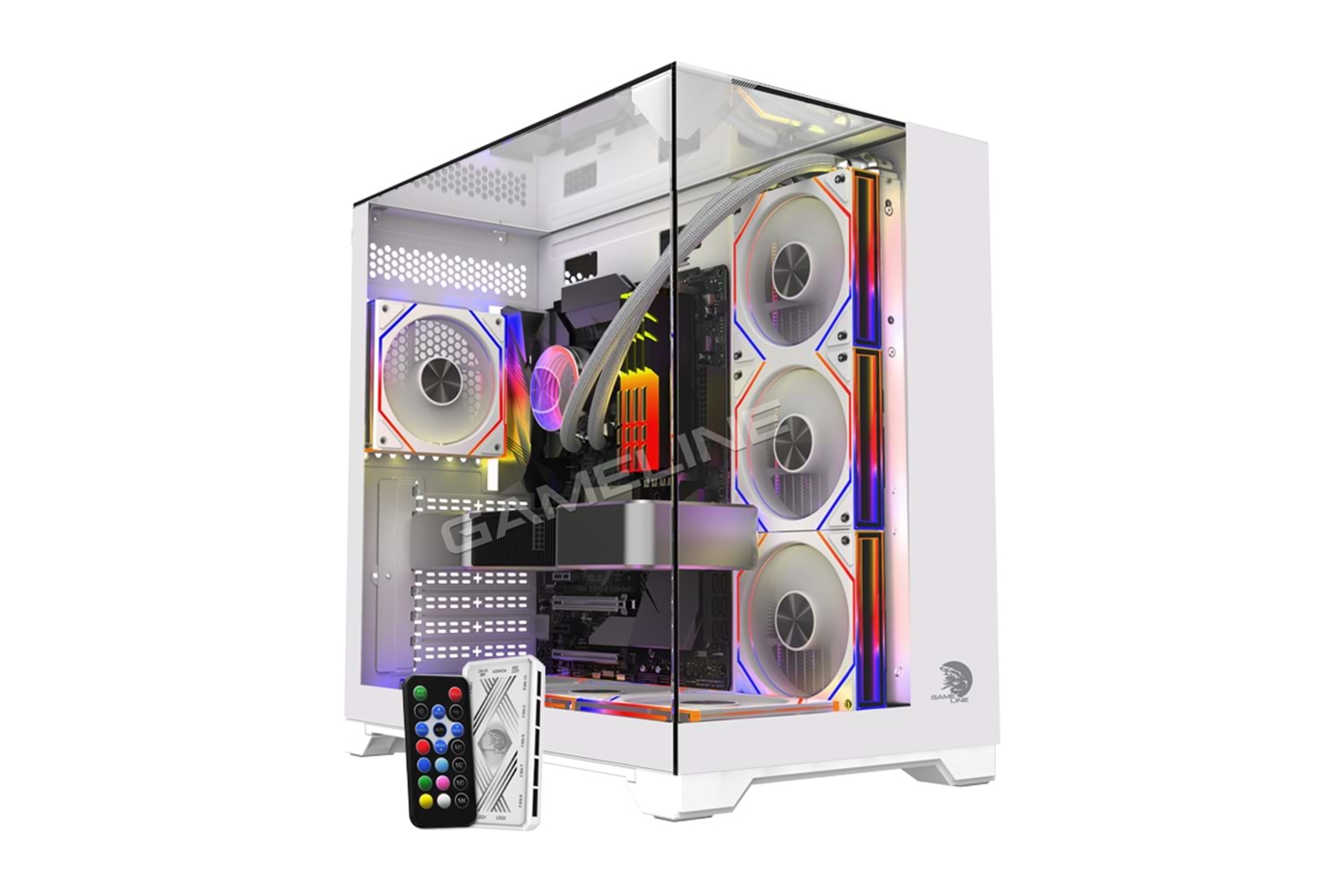 Gameline CARISMA 7x ARGB Kumandalı Fan TOPGLASS USB 3.0 Gaming Bilgisayar Kasası Beyaz