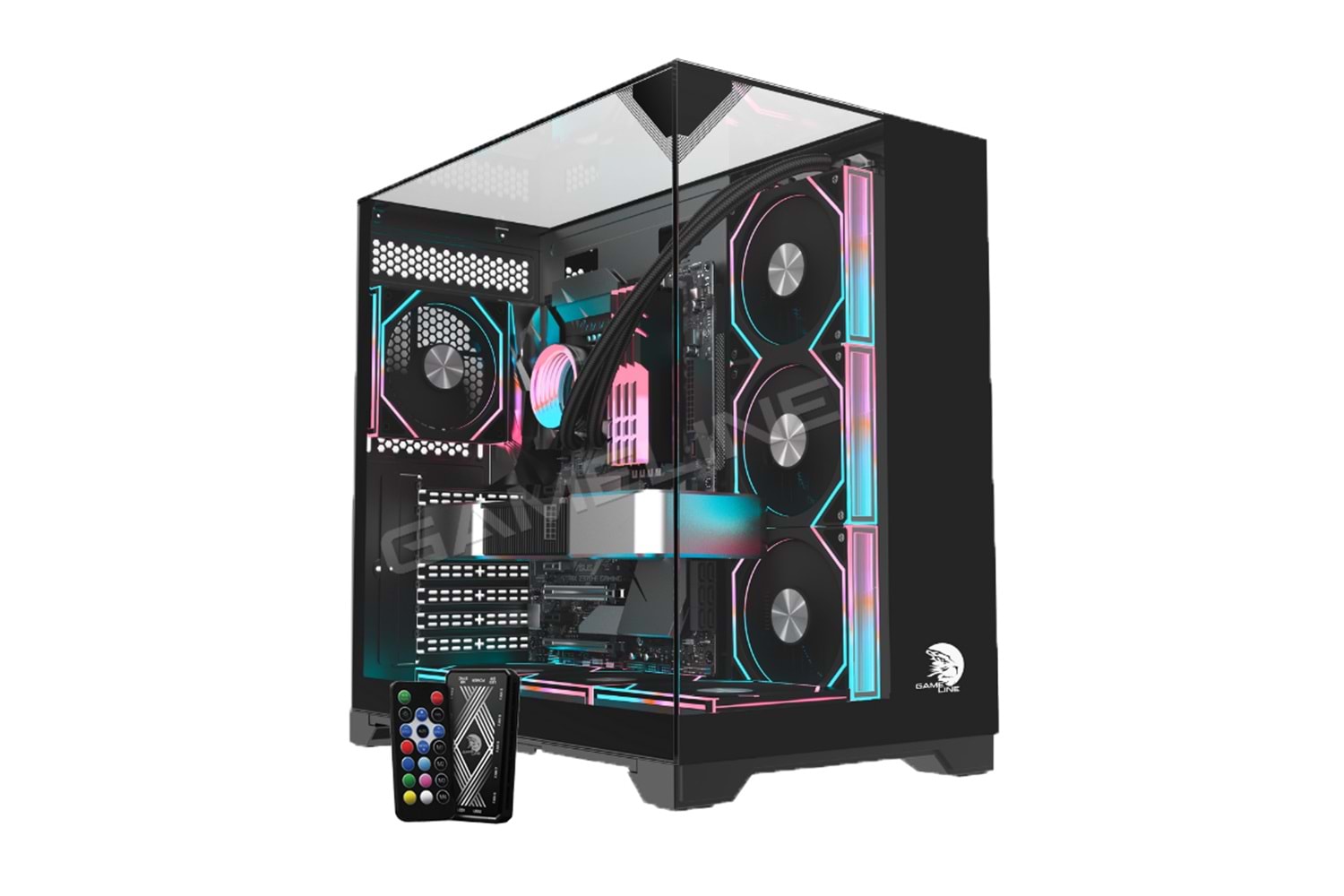 Gameline CARISMA 7x ARGB Kumandalı Fan TOPGLASS USB 3.0 Gaming Bilgisayar Kasası Siyah