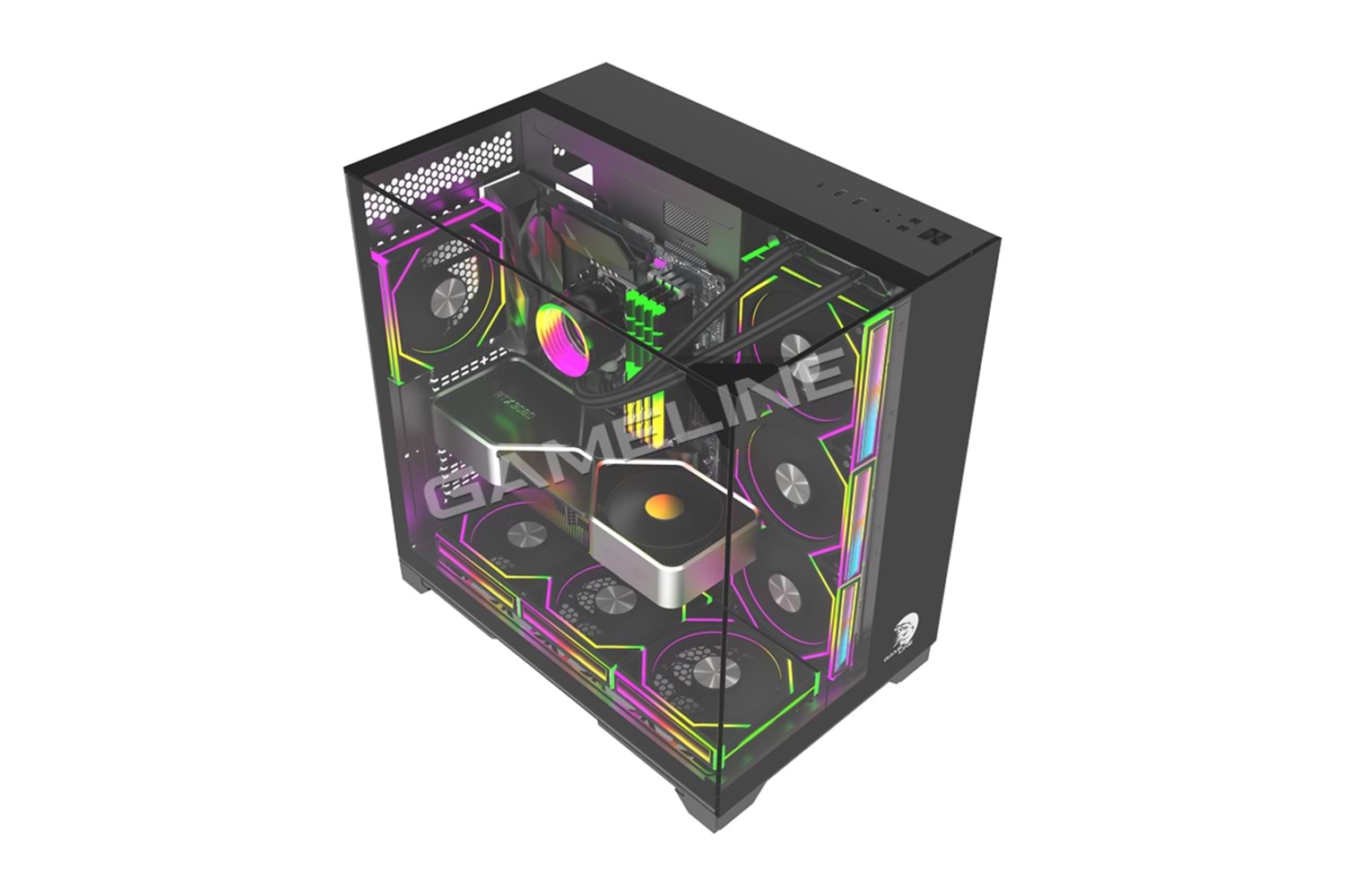 Gameline CARISMA 7x ARGB Kumandalı Fan TOPGLASS USB 3.0 Gaming Bilgisayar Kasası Siyah