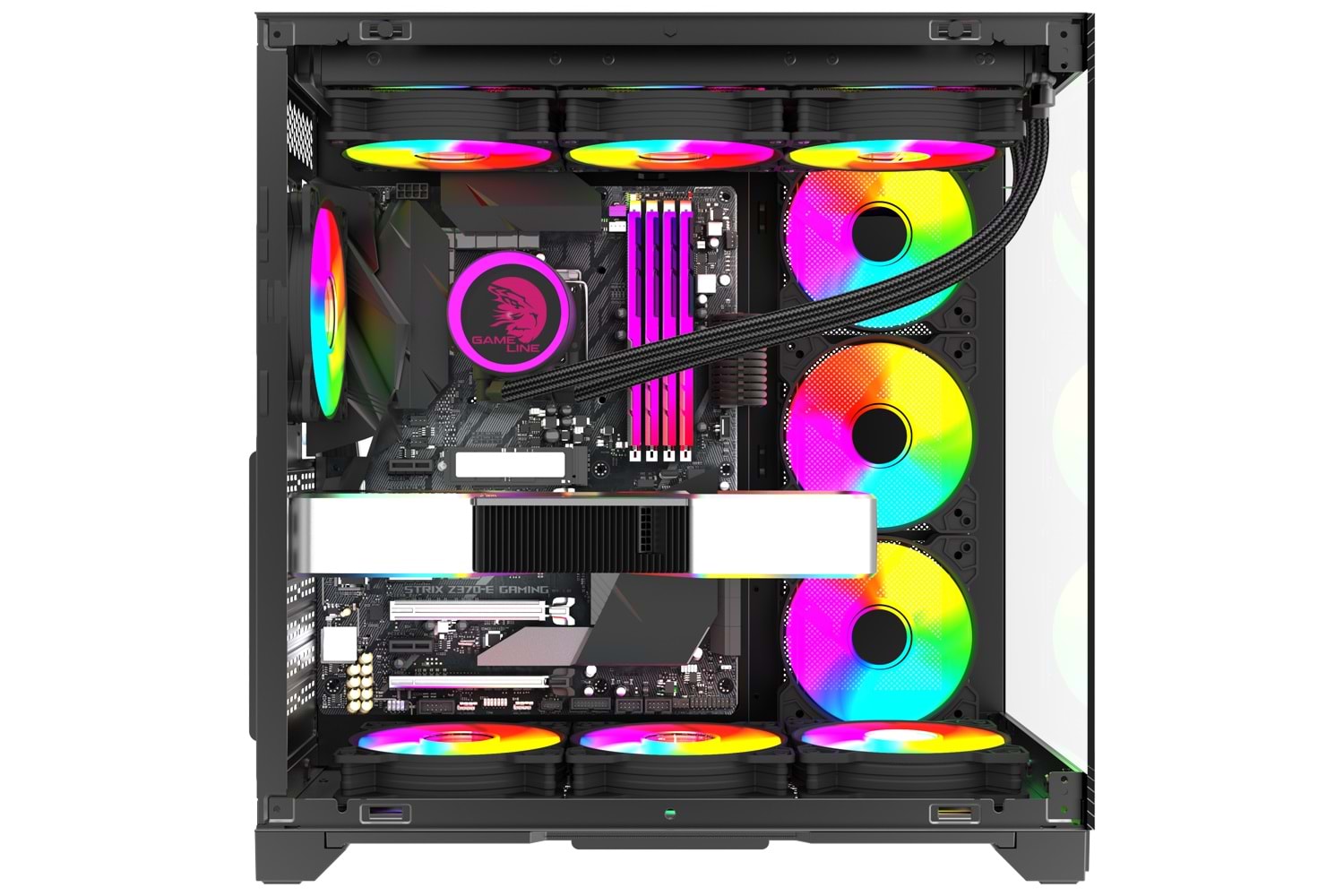 Gameline Robust Premium 7x Rgb Fanlı USB 3.0 Type-C Gaming Bilgisayar Kasası Siyah