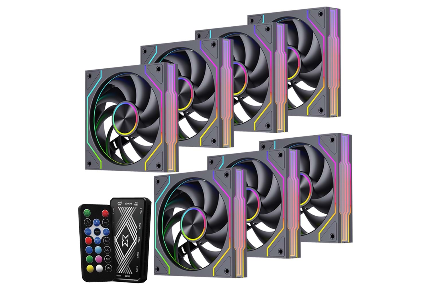 GAMELİNE FRESH x1 7'li SET KUMANDALI ARGB 120mm Kasa Fanı 6 PİN Siyah
