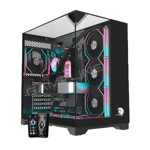 Gameline CARISMA 7x ARGB Kumandalı Fan TOPGLASS USB 3.0 Gaming Bilgisayar Kasası Siyah