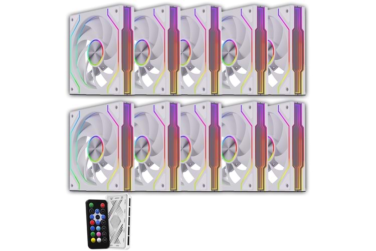 GAMELİNE FRESH x1 10'LU SET KUMANDALI ARGB 120MM Kasa Fanı 6 PİN Beyaz